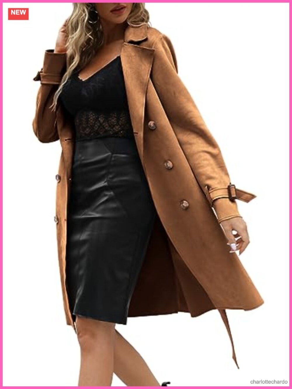 Faux Suede Double Breasted Lightweight Trench Coat Windproof Belted